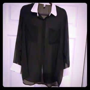 Black and white chiffon tunic